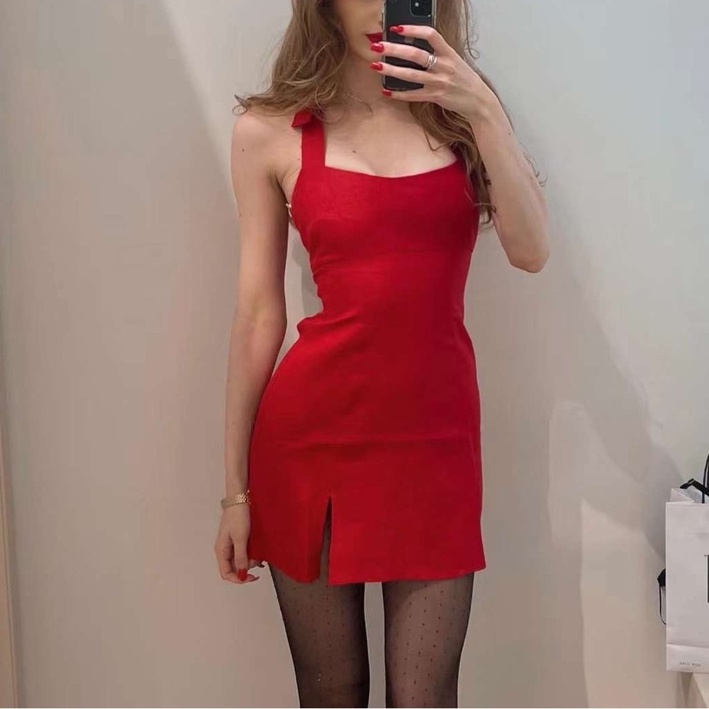 Reformation Isha Linen Dress in Cherry